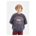 DEFACTO Boy Indigo Oversize Fit Wide Pattern Crew Neck Text Printed School Sweatshirt