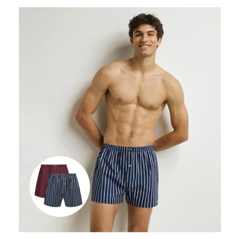 DIM COTTON STRETCH LOOSE BOXER 2x - Pánske voľné boxerky 2 ks - tmavo červená - tmavo modrá