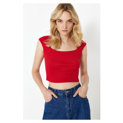 Trendyol Red fitted/fitting ribbed stretchy knitted blouse