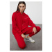 Trendyol Red Hooded Slogan Printed Knitted Tracksuit