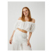 Koton Off-the-Shoulder Crop Blouse with Balloon Sleeves