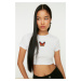 Trendyol White Butterfly Printed Fitted/Fitted Crop Crew Neck Knitted T-Shirt