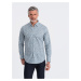 Ombre Men's SLIM FIT shirt in small leaf print - light blue