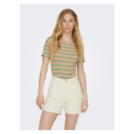 Green-Beige Women's Striped T-Shirt ONLY Janie - Women
