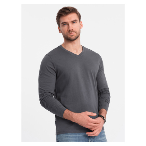 Ombre Men's unprinted longsleeve with a v-neck - graphite