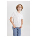 DEFACTO Boy's Polo Collar Linen Look Short Sleeve Basic Shirt