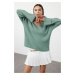 Trendyol Mint Wide Pattern Sleeve Folded Knitwear Sweater