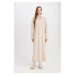 DEFACTO Basic Plain Buttoned Long Sleeve Thessaloniki Fabric Maxi Knit Dress