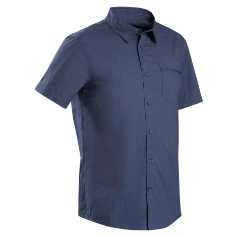 Pánska košeľa travel 100 na treking s krátkym rukávom modrá FORCLAZ