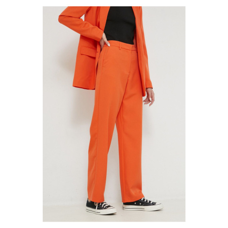 Nohavice Vila VIKAMMAS dámske, oranžová farba, rovné, vysoký pás