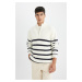 DEFACTO Standard Fit Stand Collar Half Zipper Striped Knitwear Sweater