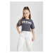 DEFACTO Girls Crew Neck Printed Short Sleeve T-Shirt