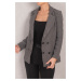 armonika Women's Gray Striped Patterned Four Button Cachet Jacket