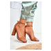 Semišové dámske sandále hnedej farby na stabilnom podpätku