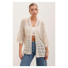 Bigdart 15855 Openwork/Perforated Oversize Cardigan - Stone