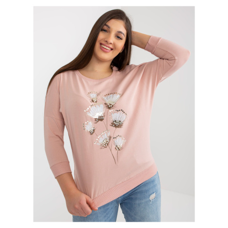 Light pink plus size blouse with 3/4 sleeves