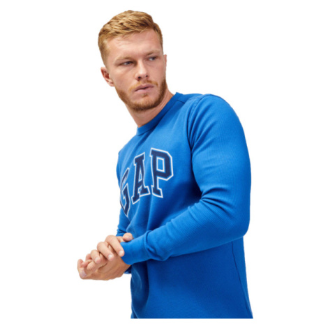 GAP V-INTX WAFFLE CREW LOGO Pánske tričko s dlhým rukávom, modrá, veľkosť
