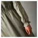Blancheporte Jednofarebné dlhé šaty s macramé a anglickou výšivkou khaki