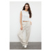 Trendyol Stone Waist Detailed Linen Blend High Waist Wide Leg Trousers