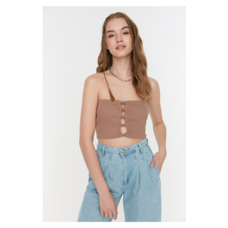 Trendyol Mink Crop Manšestrová Pletená Blúzka