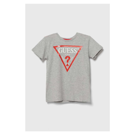 Detské bavlnené tričko Guess šedá farba, s potlačou