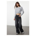 Trendyol Gray Boat Neck Crop Regular/Normal Fit Knitted Sweatshirt