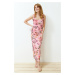 Trendyol Pink Special Textured Body-Fitting Gather Detailed Square Neck Stretchy Knitted Maxi Pe