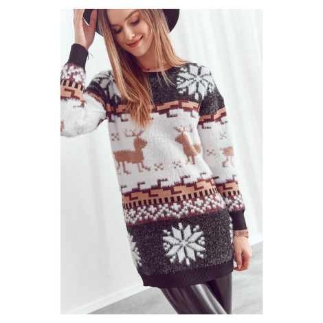 Warm, long, black Christmas sweater FASARDI