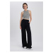 DEFACTO Wide Leg High Waist Standard Crinkle Viscose Trousers