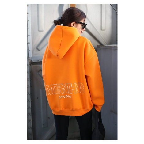 Madmext Mad Girls Orange Printed Oversized Sweatshirt