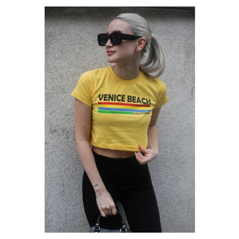 Madmext Yellow Printed Crop T-Shirt
