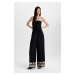 DEFACTO Strapless Poplin Wide Leg Long Jumpsuit