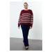 Trendyol Curve Burgundy Striped Crew Neck Knitwear Sweater