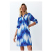 Trendyol Abstract Patterned Belted Midi 100% Cotton Beach Dress with Woven Ribbon Accessories