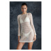 Trendyol Ecru Fitted Mini Knitted Beach Dress