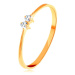 Zlatý prsteň 585 - tenké lesklé ramená, dva žiarivé zirkóniky čírej farby - Veľkosť: 63 mm