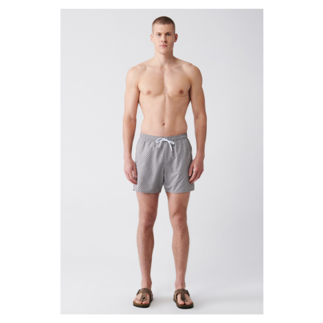 Avva Men's Grey-white Fast Drying Printed Regular Size Swimwear Marine Shorts