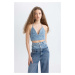 Afra x DeFacto Barbell Crop Jean Blouse