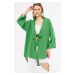 armonika Women's Green Linen Look Front Tie Kimono Shirt