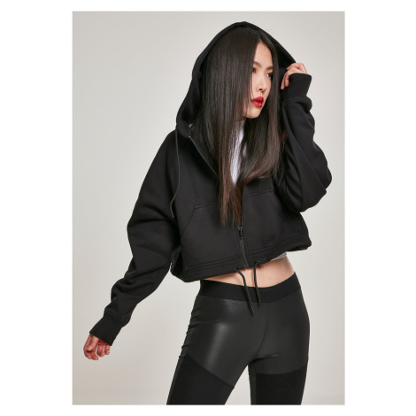 Women's oversized short raglan hoodie with zipper, black Urban Classics