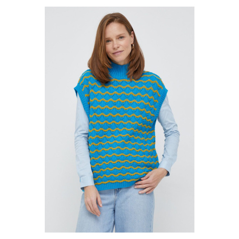 Vlnený sveter United Colors of Benetton dámsky, tenký, s polorolákom