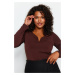 Trendyol Curve Brown V-Neck Knitted Blouse