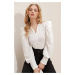 Trend Alaçatı Stili Women's White Cream Collar Princess Crop Top with Sleeves