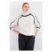 Bigdart 15879 Striped Oversize Knitwear Sweater - Ecru