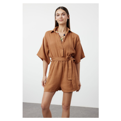 Trendyol Tile Belted Woven Muslin Jumpsuit