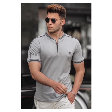 Madmext Men's Gray Polo Neck T-Shirt 9281