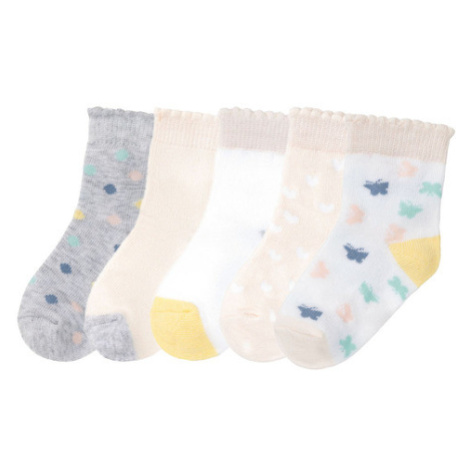 lupilu® Dievčenské ponožky pre bábätká, 5 párov (vzor/bledoružová/biela/sivá)