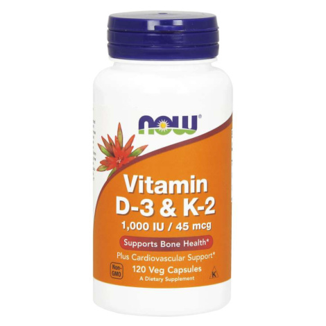 NOW® Foods NOW Vitamín D3 & K2, 1000 IU / 45 ug, 120 rastlinných kapsúl