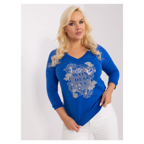 Women's cobalt blue blouse with large print