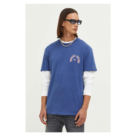 Bavlnené tričko Tommy Jeans tmavomodrá farba, s potlačou Tommy Hilfiger